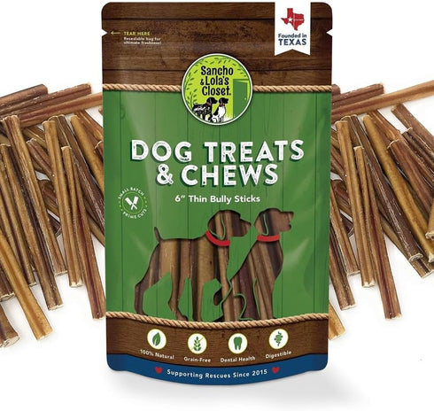 Supreme 6-inch Thin Bully Sticks by Sancho and Lolas (10 Pack) All-Natural,