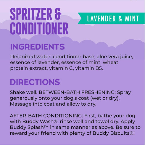 Buddy Splash Lavender & Mint Spritzer & Conditioner for Dog Grooming, 4 Oz. Bottle
