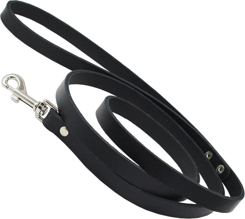 Dogs My Love Genuine Leather Classic Dog Leash, 4 Ft Long, 9 Sizes (Xsmall, Black)