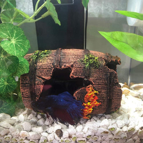 SLOCME Aquarium Broken Barrel Decorations, Betta Cave Hideout Wood Trunk Log for Fish Tank