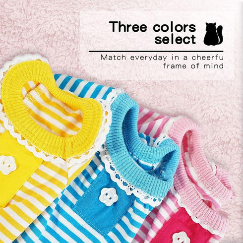 Puppy Clothes - Comfy Dog Pajamas Jumpsuit with Stripes, XS, Yellow
