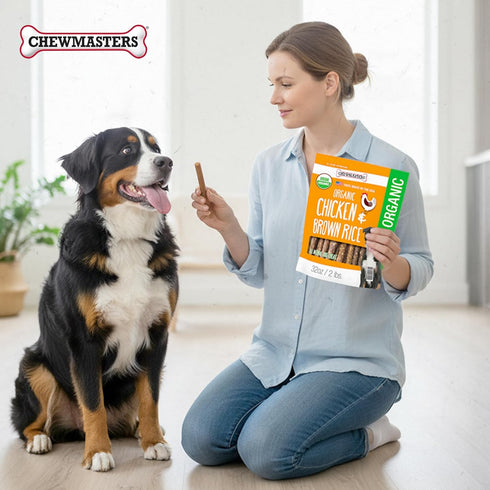 2 100% Chewmasters Organic Chicken & Brown Rice Dog Treats, Pound Bag, Organic, Made in The USA, Corn, Soy & Wheat