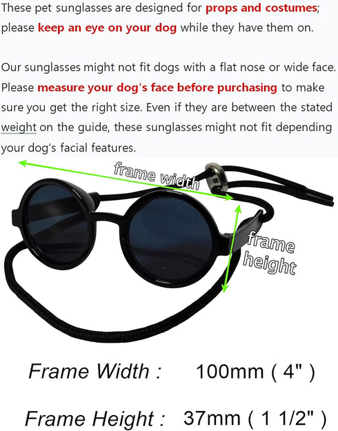 G016 Small Breed Dog Sunglasses for Pets up to 15lbs, Round Tiny Design, Black