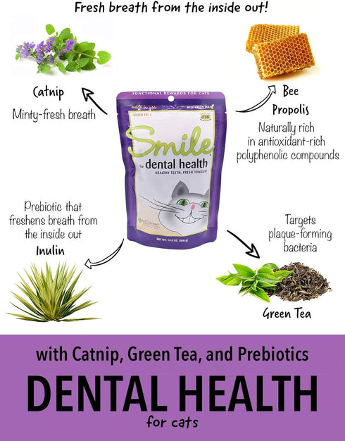 Smile Daily Dental Health Soft Chews for Cats, Support Healthy Teeth, Catnip, Green Tea, Prebiotics