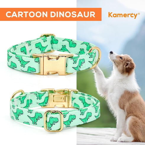 Dog/Cat Bow Collar, Green Dinosaur Pattern, Small (10" - 16")