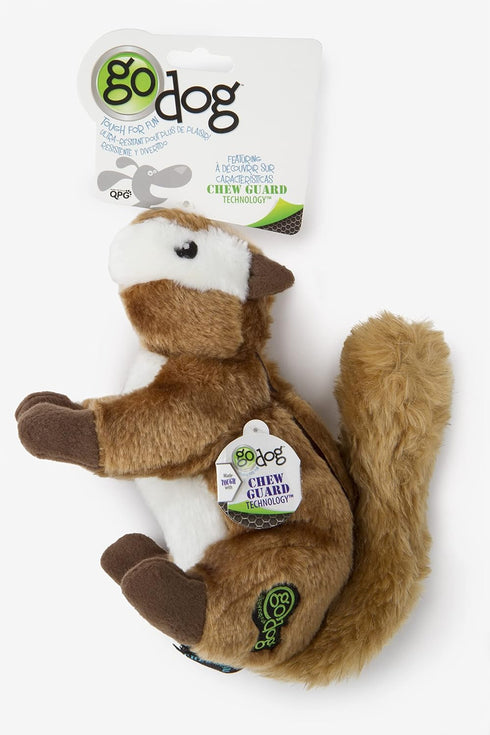 goDog Wildlife Chipmunk Squeaky Plush Dog Toy, Large, Chew Guard Technology, Brown