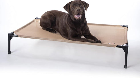 K&H Elevated Outdoor Dog Cot Bed, Raised Cooling Bed with Washable Mesh for Large Dogs, Heavy Duty Frame, Tan