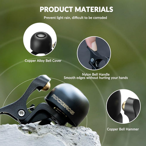 ROCKBROS Bicycle Bell, Copper Alloy Sturdy Bike Ring Bell with Clear & Long Sound for Handlebars, Over 100 dB