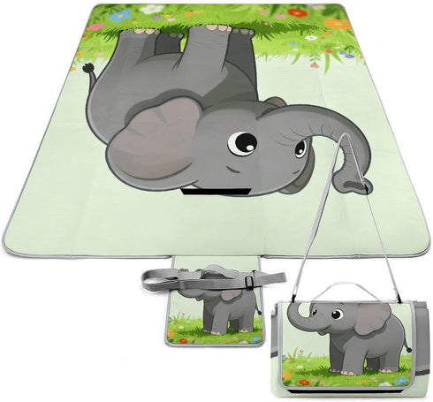 LZQPOEAS Elephant with Gray Picnic Blanket Outdoor, Square Foldable Lightweight Waterproof Beach Mat