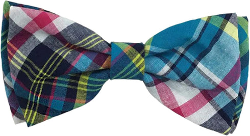 Huxley & Kent Pet Bow Tie for Dogs & Cats, Adjustable Collar Accessory, Blue Madras, Small