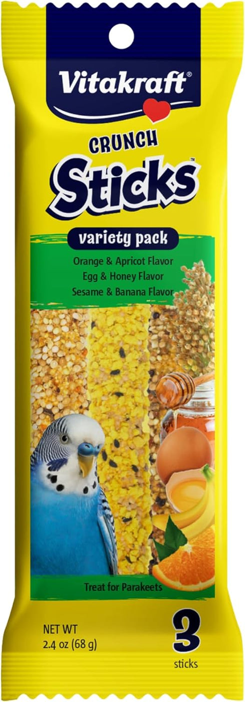 Vitakraft Crunch Sticks Variety Pack for Parakeets: Orange & Apricot, Egg & Honey, Sesame & Banana, 2.4 oz