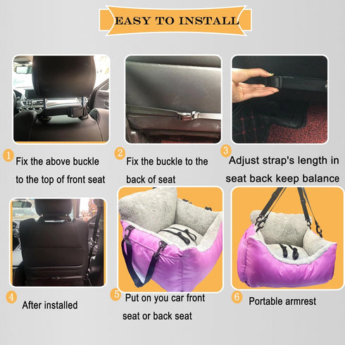 Amremsu 25,Fully Small Dogs Car Seat Under Detachable and Washable Ultra Soft Carseat Travel, with Clip-on,Portable