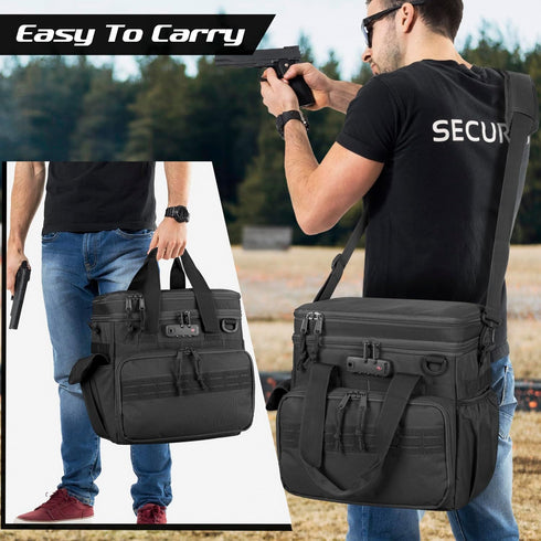 Tactical Gun Range Bag with 3 Pistol Capacity and TSA Lock, Duffle Bag with 2 Small Cases and Magazine Slots