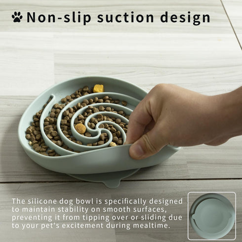 Dog Puzzle Bowl - Silicone Slow Feeder Dog Bowls for Healthy Eating - Puppy Slow Feeder Non-Slip Design Dishwasher Microwave Safe (Grey green)