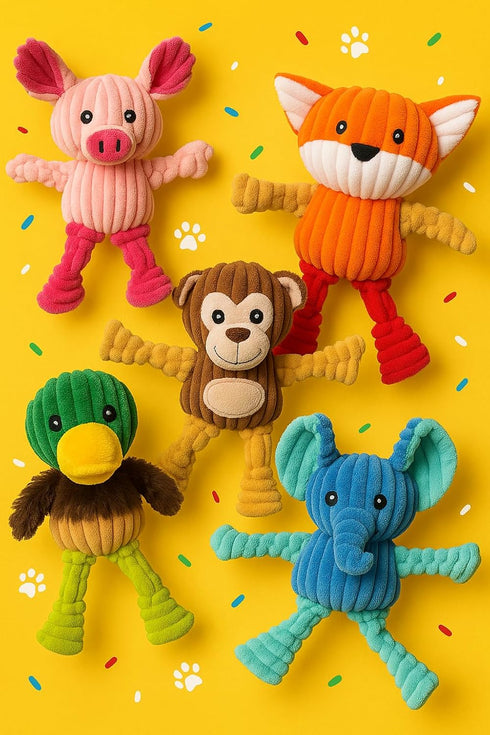 (5 Pack Jalousie Plush Toys Assortment Value Bundle Puppy Pet Mutt Squeak Toy for Medium Large Dogs Knotted)