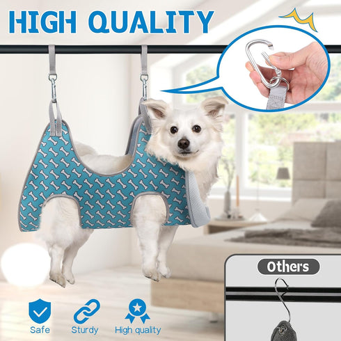 Supet Dog Grooming Hammock for Small Dogs and Cats, Coral Blue, Relaxation Restraint for Nail Trimming
