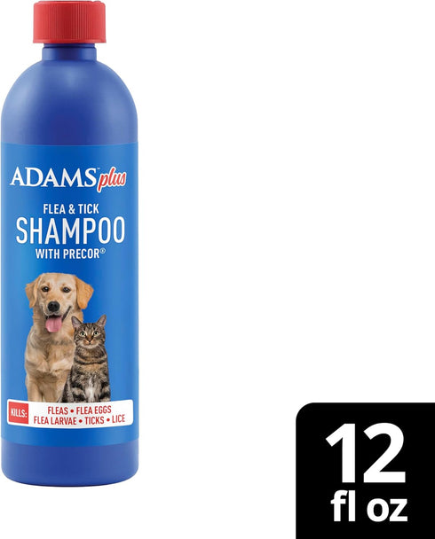 12 ADAMS Plus Flea & Tick Shampoo with Precor for Dogs, Cats, Puppies & Kittens, Flea Shampoo to Treat Flea