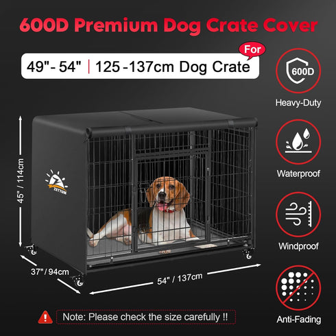 Dog Crate Cover 54 Inch, 600D Waterproof & Heavy Duty Kennel Crate Covers, Universal Fit for Most Wire Pet Crates