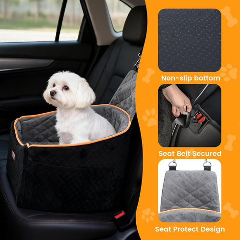 35lbs, 2 Dog Booster Car Seat for Small & Medium Dogs Up to Dog Car Seat with Height Cushion, Portable Travel Bed