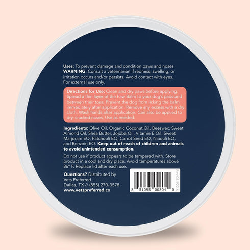 Vets Preferred Paw Balm Pad Protector for Dogs, Heals and Moisturizes Dry Noses and Paws, 2 Oz