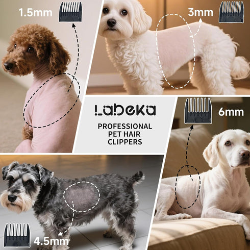 3-in-1Dog Trimmer- 4 Hair Clippers Grooming Kit with Paw Rechargeable Cordless Quiet Nail Grinder Shaver with Guide