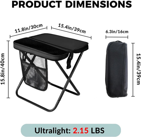 ABUUL 16" 265Lbs, Portable Collapsible Stool - Folding Chair with Storage Pouch, Convertible Satchel for Hands-Free