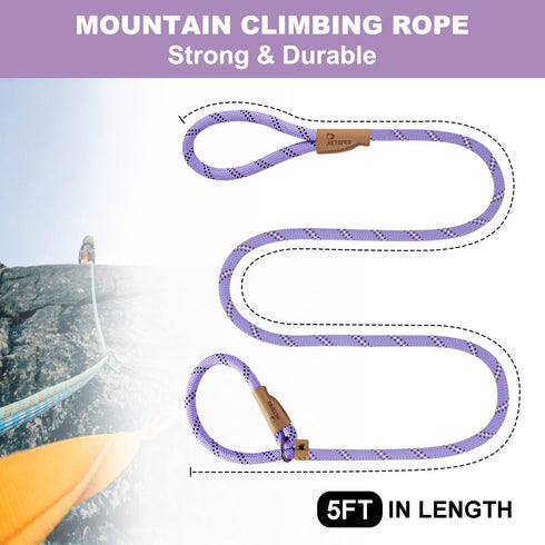 5 FT Heavy Duty Slip Lead Dog Leash for Small Medium Large Dogs, No Pull Training Lead (Lavender Stripe, Medium(3/8"))