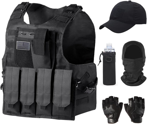 Tactical Vest Set for Men - Airsoft Paintball Gear and Equipment(Black)