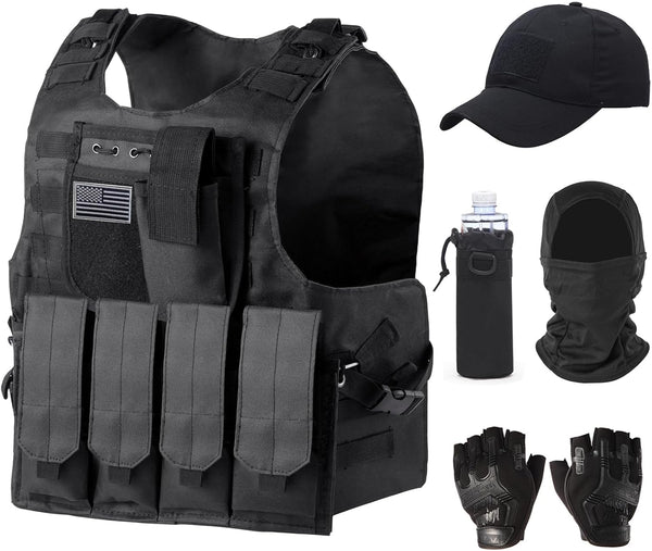 Tactical Vest Set for Men - Airsoft Paintball Gear and Equipment(Black)
