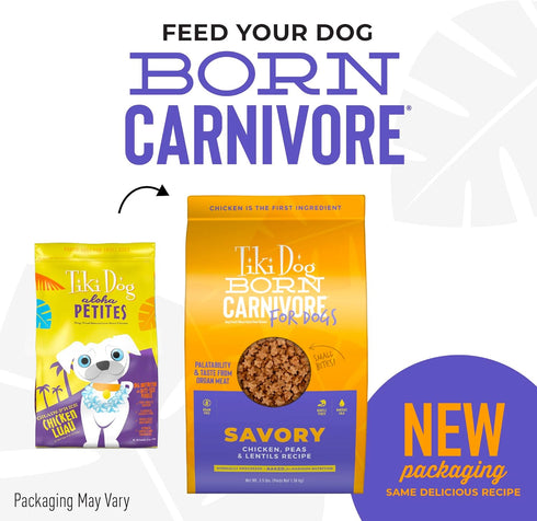 Tiki Dog Born Carnivore Savory Chicken, Peas & Lentils Recipe, Grain Free Baked Kibble for Adult Dogs, 3.5 lbs