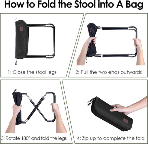 MOONCY 13 Inch 265 LBS Portable Stool, Small Folding Stool for Adults, Ultralight Black Camping Stools for Hiking