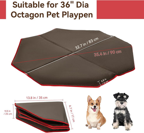 35.4" PETSFIT Dog Playpen Mat Waterproof Washable Double-Sided Foldable Dia Thick Octagon Absorbent Leak-Proof Reusable