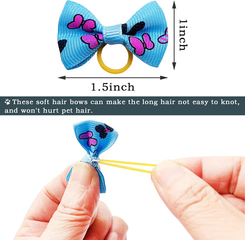 PET SHOW 300pcs Small Dog Hair Bows with Rubber Bands, Bulk Bowknot for Grooming