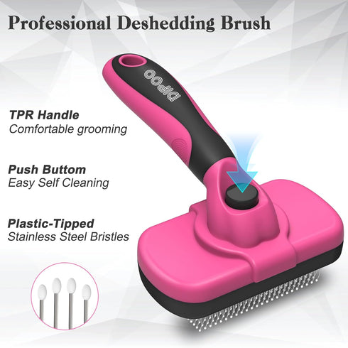 Self-Cleaning Pet Grooming Brush, Skin-Friendly Deshedding Tool for Dogs & Cats, Removes Loose Hair and Tangles