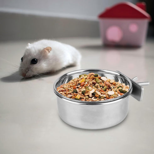 Hypeety Pet Bird Food Feeding and Drinking Cup - Stainless Steel Hanging Bowl for Parrot
