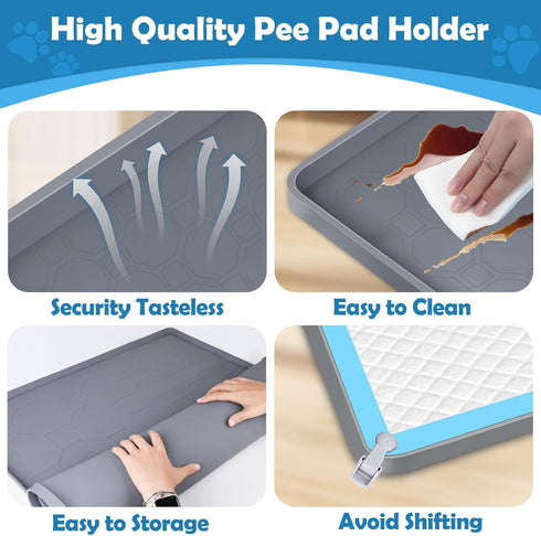 phepetroll 37.4" 25.4" 4 Dog Pee Pad Holder, Dog Potty Tray Silicone Puppy Pad Holder Tray Fits for x Training Pads