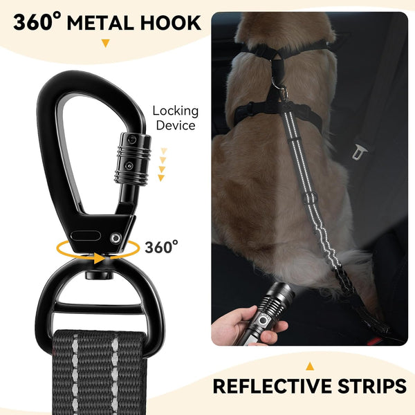 2Pack Car,3-in-1 360 Pawaboo Dog Seatbelt for Dog Car Seat Belt Bungee,Shockproof Dogs Tether for Cars with Buckle&Hook