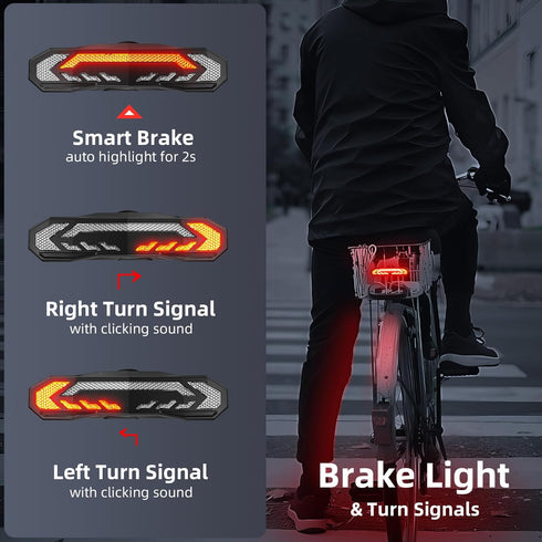 WSDCAM Bike Basket Tail Light, Turn Signals and Brake Light, Bike Alarm Horn with Remote, Rechargeable Rear Light