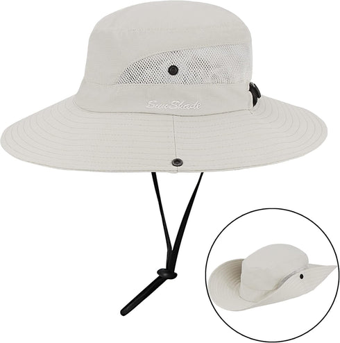 Women's Outdoor UV-Protection Foldable Sun Hats Mesh Wide-Brim Beach Fishing Hat