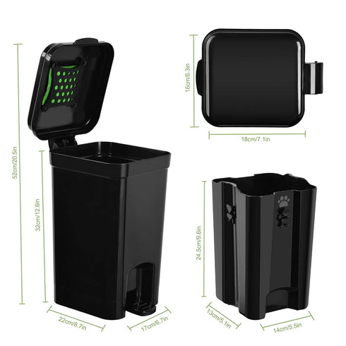 Umtiti 5-Liter 20PCS Dog Poop Trash Can & Portable Cat Litter Disposal, All-Black ABS Material, Trash Can with Waste