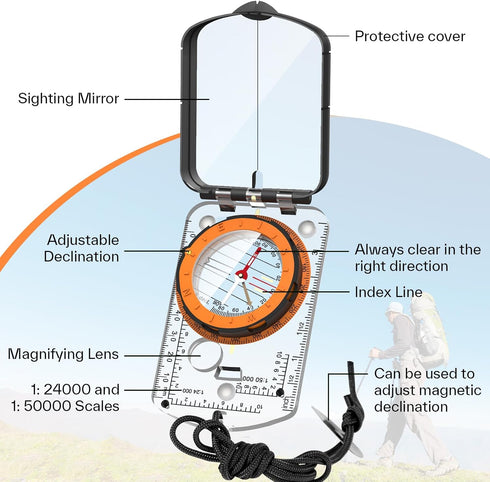 Backpacking Sportneer Compass Hiking Survival, Camping Accessories Orienteering Compass with Mirror Boy Scout Compass