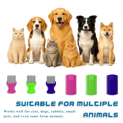 Attkryy 6-Piece Set Flea & Lice Comb for Pets, Double-Sided Grooming Combs for Cats, Dogs & Small Animals