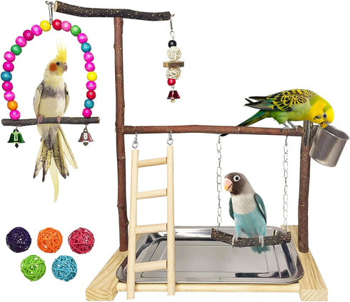 Bird Playground Parrot Playstand Parakeet Gym Playpen Cockatiel Play Stand Wood Perch