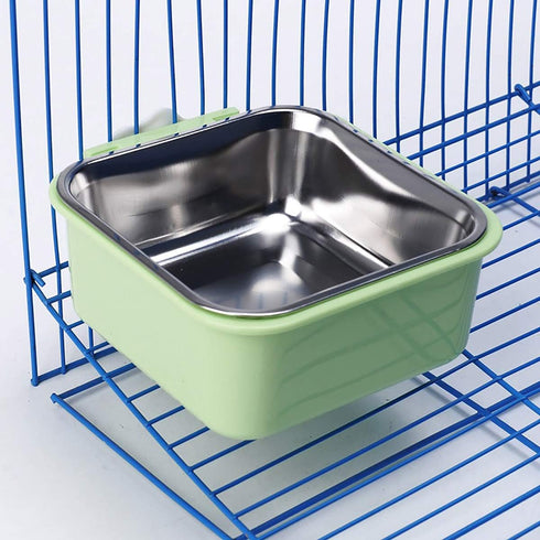 Crate Dog Bowl, Stainless Steel Removable Hanging Food Water Bowl, Pet Cage Bowls with Bolt Holder, Pack of 2