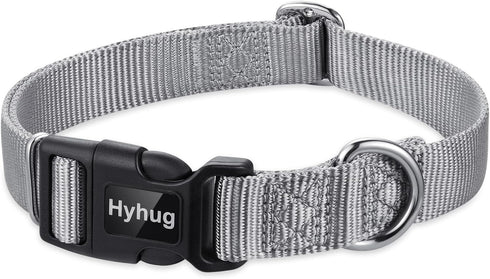 Hyhug Pets Heavy Duty Basic Collar for Large Breeds Dogs, Unique Design Adjustment Triglide Slide, Sleet Gray