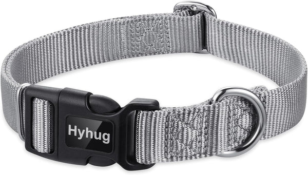 Hyhug Pets Heavy Duty Basic Collar for Large Breeds Dogs, Unique Design Adjustment Triglide Slide, Sleet Gray