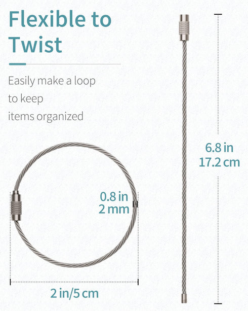 Pawfly Large Stainless Steel Key Ring Loop, 6 Inch Wire Keychain Cable for Outdoor Hiking Luggage Tag Keeper
