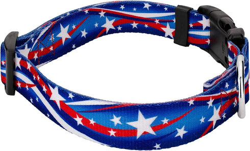 Country Brook Petz 1 Inch Deluxe Adjustable Dog Collar - Americana Collection, Medium (Star Spangled)