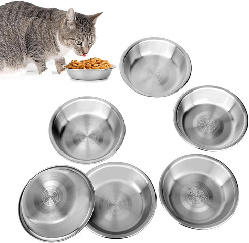 6 Pcs Stainless Steel Cat Bowls, 5.5 Inch Shallow Wide Whisker Friendly Food Dishes