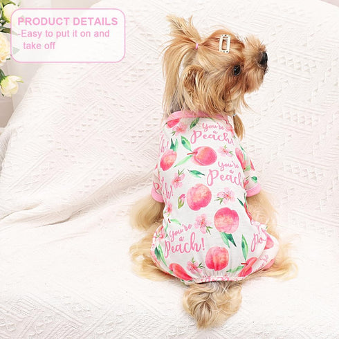 Girl Dog Pajamas, Cotton Stretchable Jammies for Extra Large Dogs, Spring Summer Doggie Pjs for Female Male (Peach
